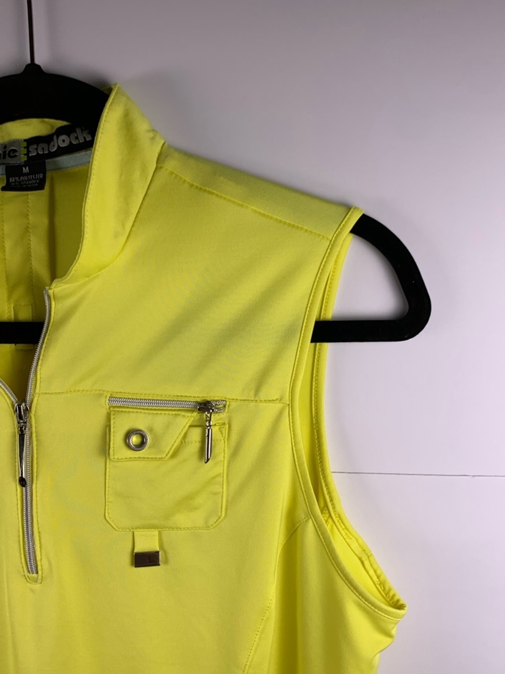 Jamie Sadock Womens M Golf Top Neon Yellow Sleeveless 1/4 Zip Stretch Pocket - Picture 4 of 12